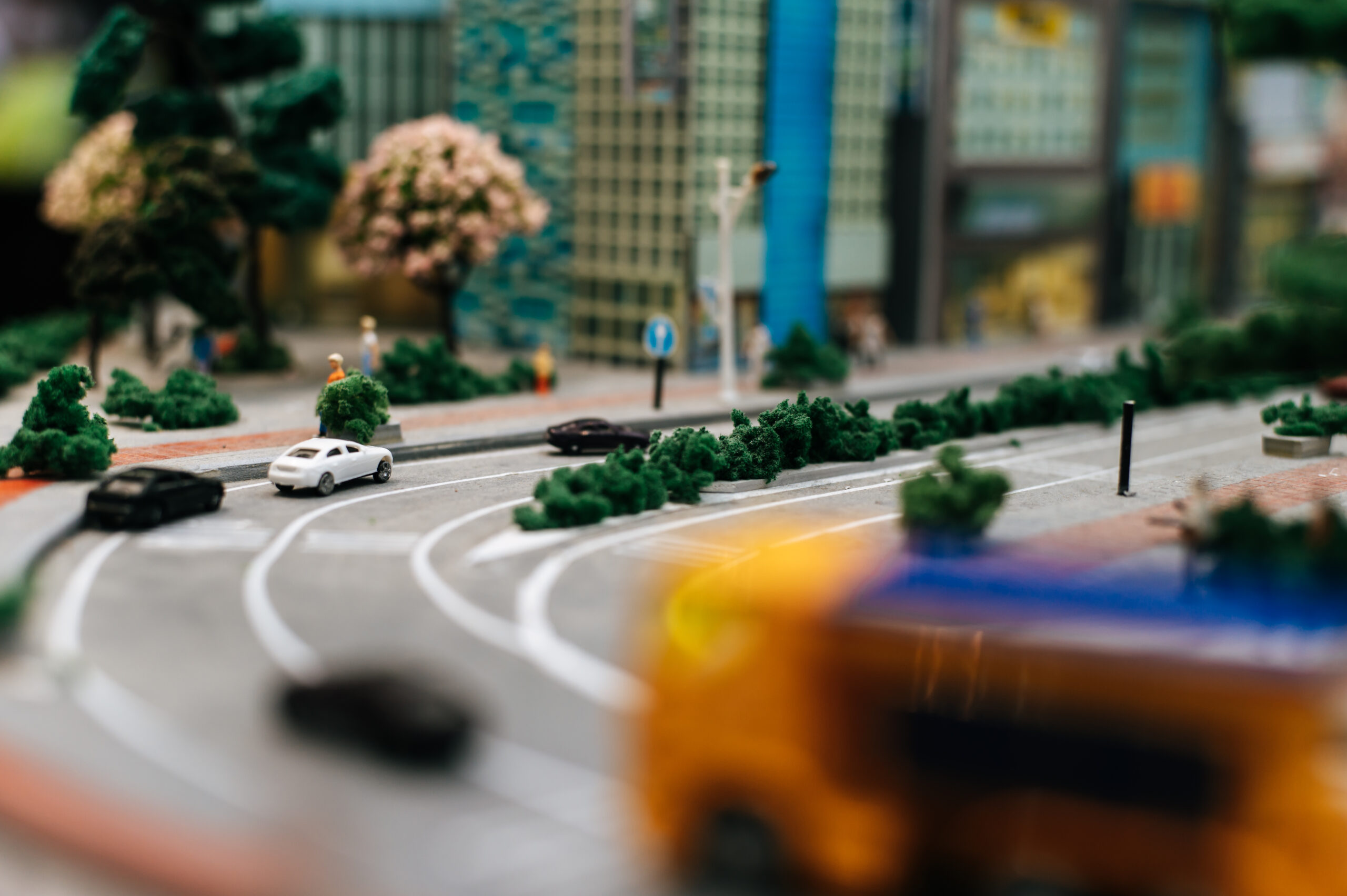 close up of small cars model on the road, traffic conception.